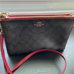 Coach signature Lyla Crossbody Bag Pebbled Leather Brown Red